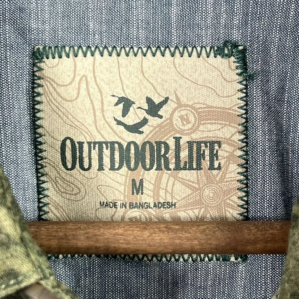 Outdoor Life Mens Button Up Shirt Size Medium Green Fern Print Tropical - Picture 5 of 8